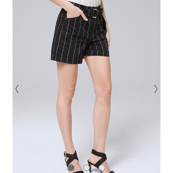 WHBM Pinstripe high-rise, belted paper bag 5” short - Picture 2 of 8